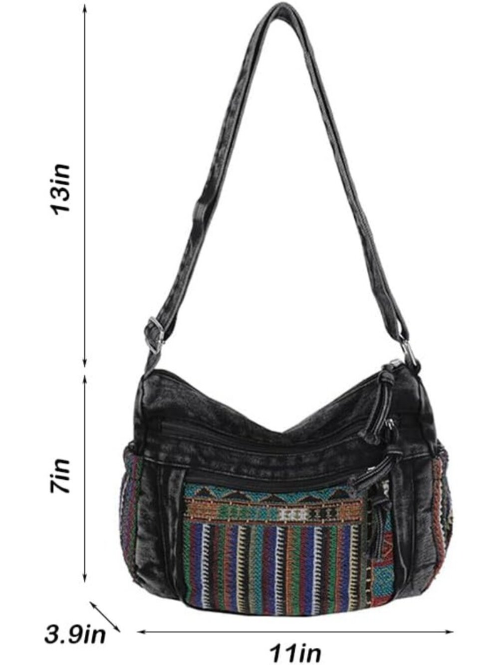 Denim Purse Crossbody Bags, Adjustable Strap with Lots of Pockets Hippie | Hobo - Picture 4 of 6